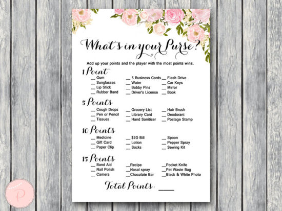 WD67-Pink What's in your Purse Bridal Shower Game
