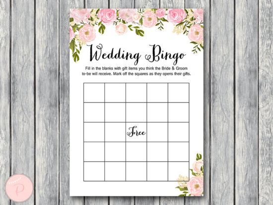 WD67-peonies-Wedding Shower Bingo Cards, Coed Bridal Shower Bingo