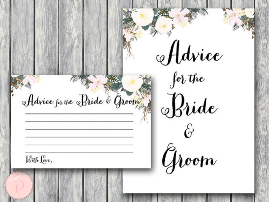 advice for the bride and groom card white flower