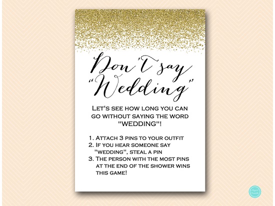 Gold Glitter Don’t Say Wedding Game – Printabell • Express
