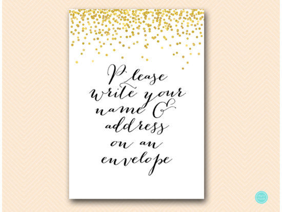 sign-name-address-on-envelope-gold-confetti-decoration-bridal-wedding