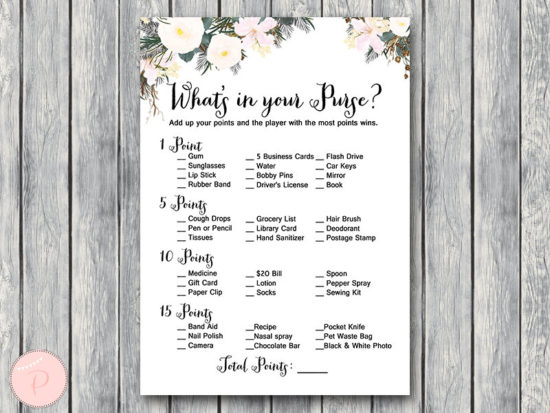 white flower whats in your purse bridal shower coed game