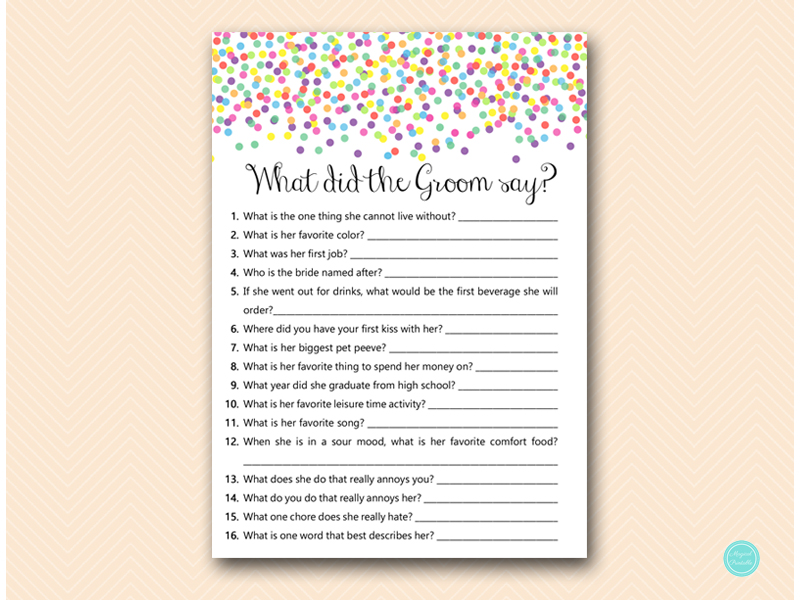 Rainbow Confetti Bridal Shower Printabell Express Bs447 What Did The Groom Say Usa Sprinkle