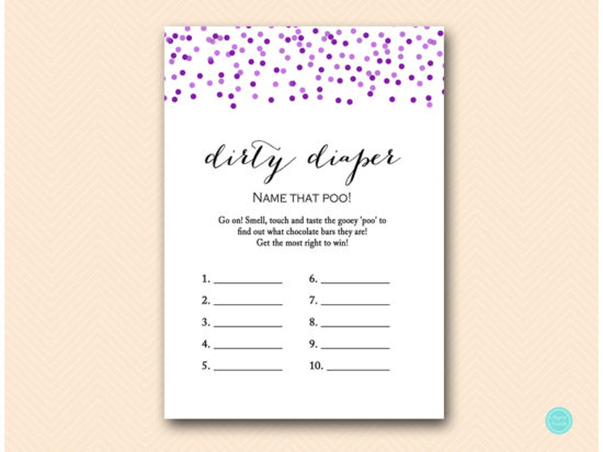 tlc424-dirty-diaper-Purple Confetti Baby Shower Game Pack