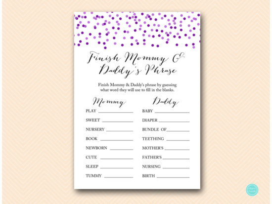 tlc424-finish-mommy-daddys-phrase-Purple Confetti Baby Shower Game Pack