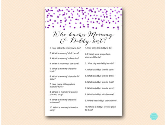 tlc424-who-knows-mommy-daddy-best-Purple Confetti Baby Shower Game Pack-coed