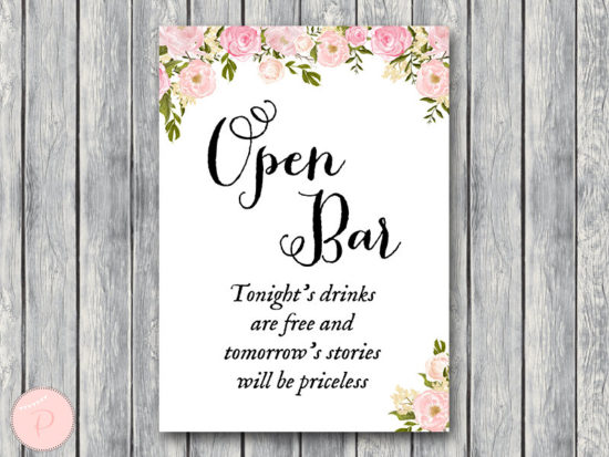 WD67-P-Open bar sign, Wedding Open bar Sign, Drinks are free