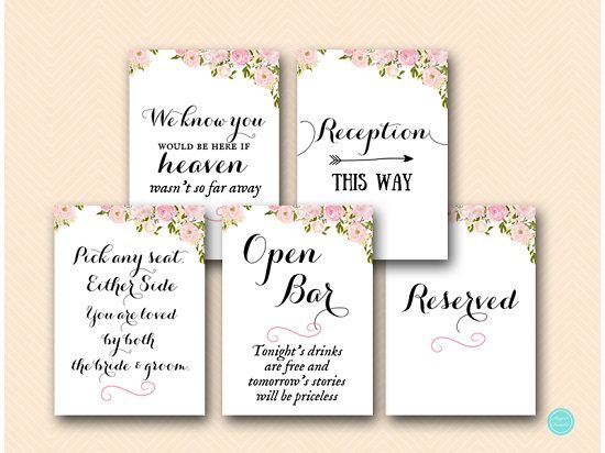 pink peonies wedding decoration signs printable