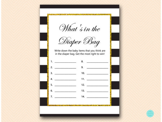 TLC442-whats-in-diaper-bag-gold-black-baby-shower-game