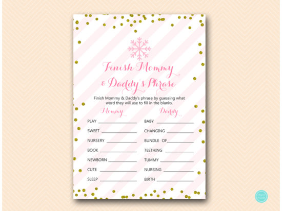 Pink Gold Winter Baby Shower Game Package Printabell Express
