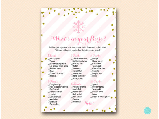 tlc464-whats-in-your-purse-pink-gold-winter-baby-shower-game