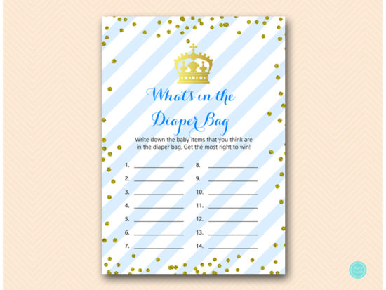 tlc467-whats-in-diaper-bag-royal-prince-baby-shower-game