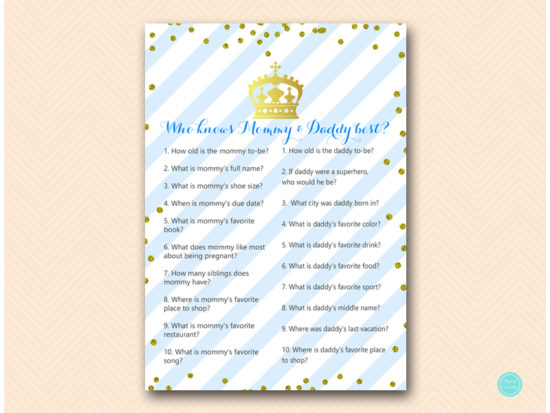 Royal Prince Gold Baby Shower Game Package Printabell Express