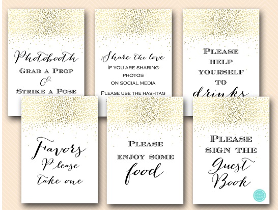 gold bridal shower decoration signs baby printabell baby shower guest list template