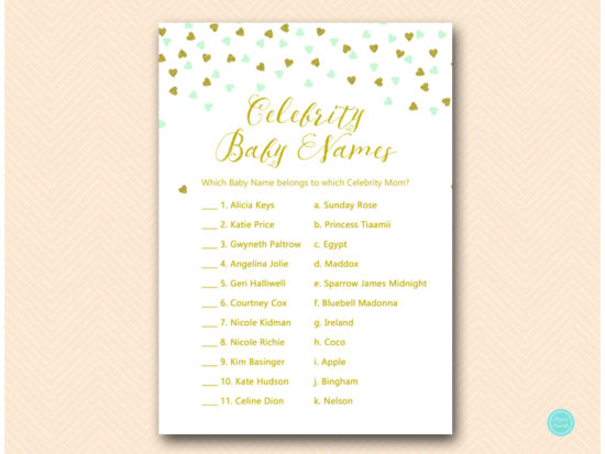 tlc488m-celebrity-baby-names-mint-gold-baby-shower-game