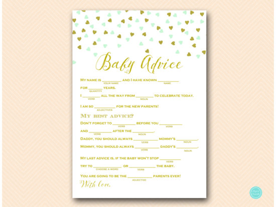 tlc488m-mad-libs-baby-advice-mint-gold-baby-shower-game