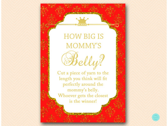 tlc110r-how-big-is-mommys-belly-red-and-gold-princess-baby-shower-game