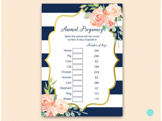 Navy Stripes Gold Floral Baby Shower Game Pack Printabell Express
