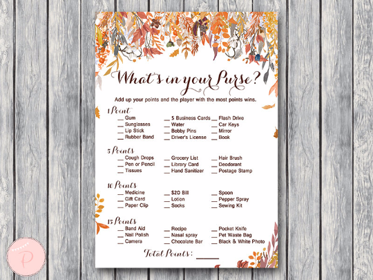 autumn-fall-whats-in-your-purse-bridal-shower-game