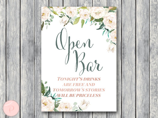 ivory-and-white-floral-bridal-shower-open-bar-sign