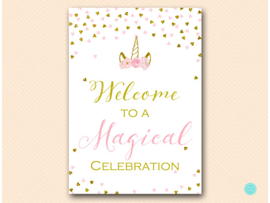 tlc556-sign-welcome-magical-5x7-pink-gold-unicorn-baby-shower