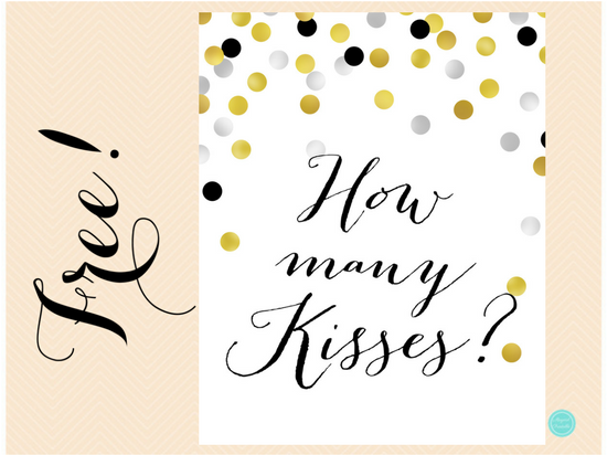 Free of charge Gold Silver How Quite a few Kisses Indication Printabell Convey picture regarding How Many Kisses for the Soon to Be Mrs Free Printable identified as Absolutely free Gold Silver How A lot of Kisses Indicator Printabell Convey