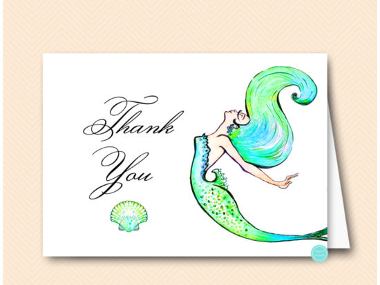 mermaid thank you folding card printabell express