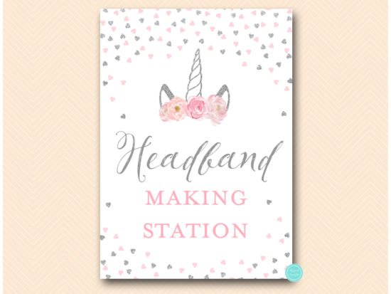tlc556s-sign-headband-making-station-silver-pink-unicorn-baby-shower-game