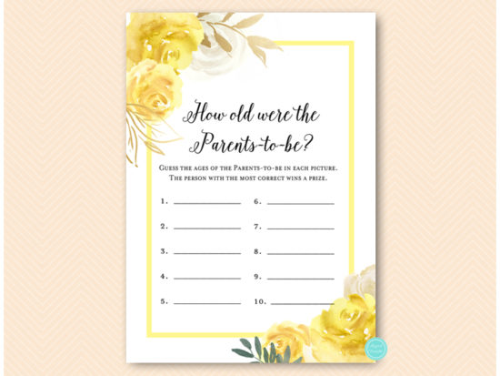tlc574-how-old-were-parents-yellow-floral-baby-shower-game-gender-neutral