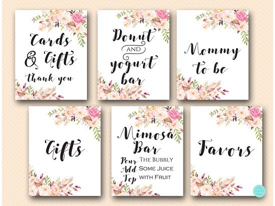 boho-floral-baby-shower-table-signs-bridal-wedding-gifts-favor-signs