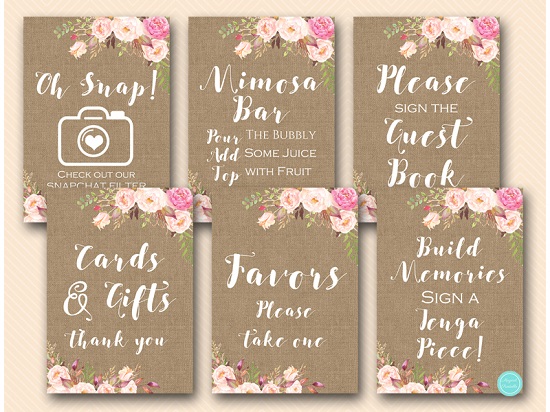 Bohemian Bridal Shower Table Signs Pack Printabell Express