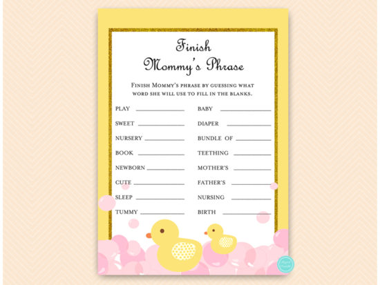 Pink Rubber Duck Baby Shower Games Package Printabell Express