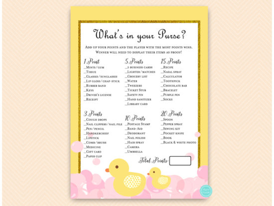 tlc574-whats-in-your-purse-pink-girl-rubber-duck-baby-shower-game