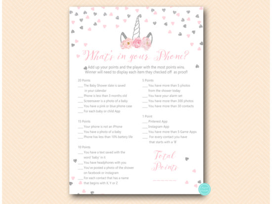 silver-pink-unicorn-baby-shower-tlc556s-whats-in-your-phone-5x7