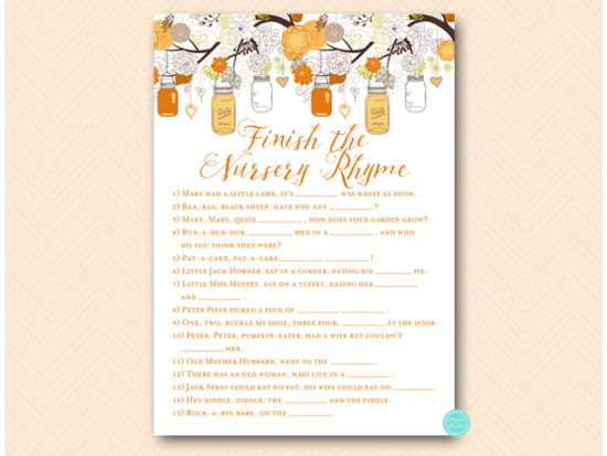 Orange Mason Jar Fall Autumn Baby Shower Games Printabell Express
