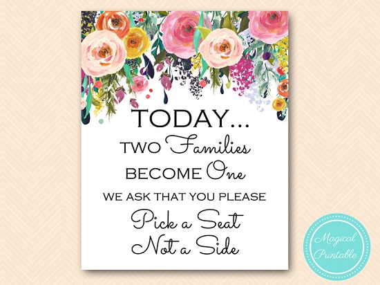 Floral garden pick a seat, not a side Wedding Sign – Printabell • Express