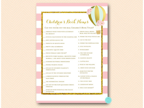 Pink And Gold Hot Air Balloon Baby Shower Games Printabell Express