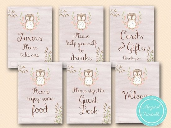 Pink Owl Baby Shower Table Signs – Printabell • Express