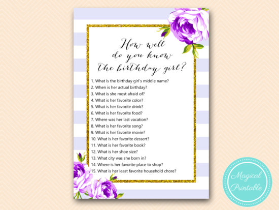 Lavender How Well Do You Know The Birthday Girl Printabell Express