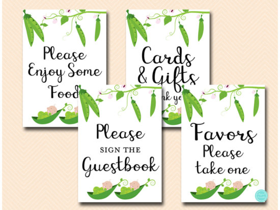 peas-in-a-pod-twins-baby-shower-table-sign-decorations