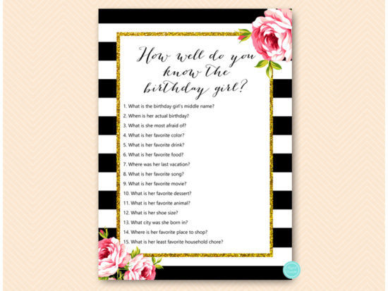 Black And Gold Chic Birthday Girl Games Printabell Express