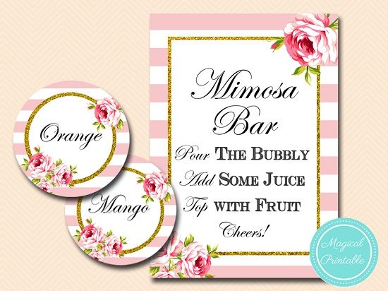 Pink and Gold Mimosa Bar Sign – Printabell • Express