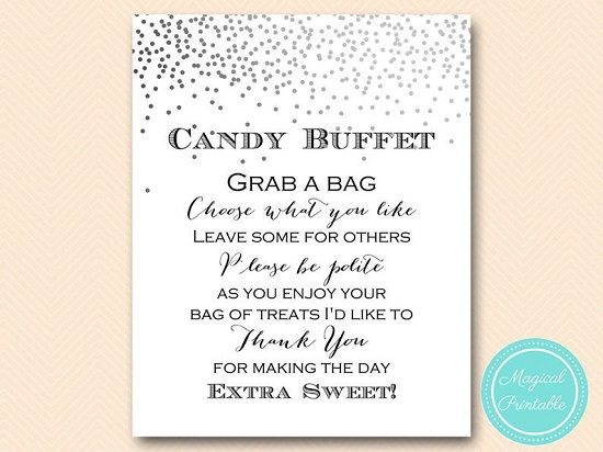 silver candy buffet sign
