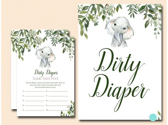 tlc663-dirty-diaper-sign-leafy-elephant-baby-shower-game