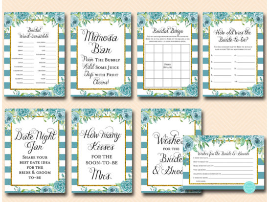 teal-floral-and-gold-bridal-shower-package-games-and-signs
