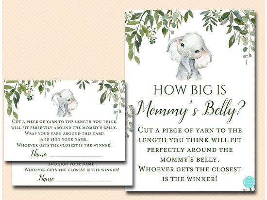 how-big-is-mommys-belly-greenery-elephant-baby-shower