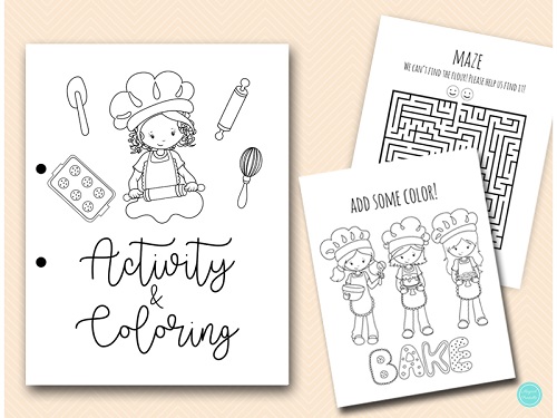 baking party activity and coloring pages printable download