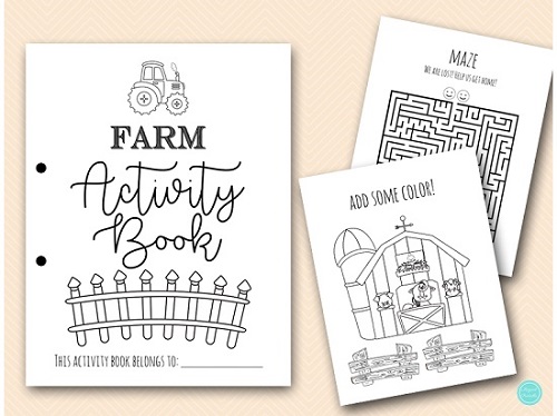 farm party activity and coloring book for kids