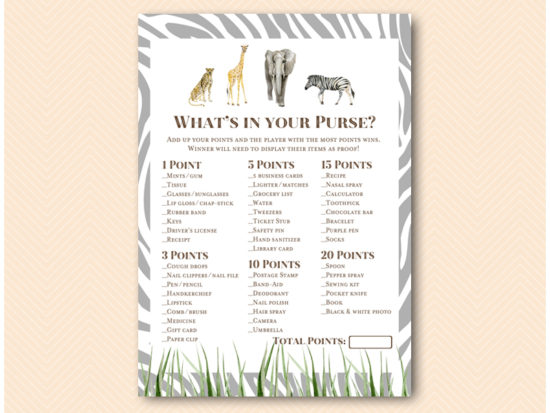 tlc674-whats-in-your-purse-african-wild-baby-shower-bridal-shower-game