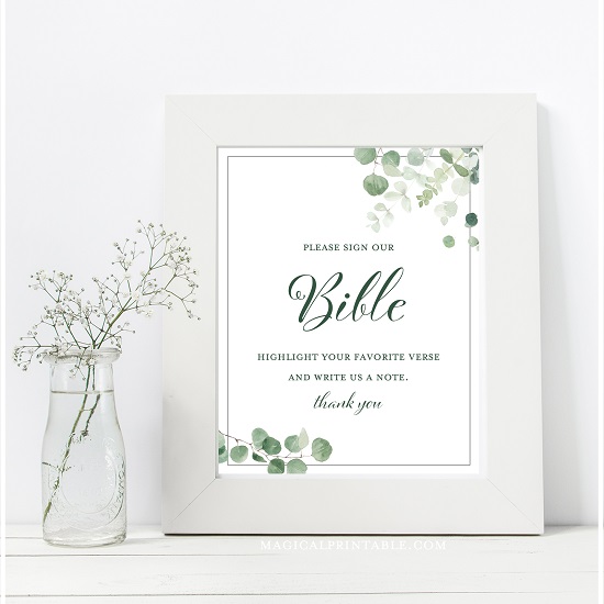 eucalyptus-greenery-wedding-table-signs-bible-guestbook-8x10